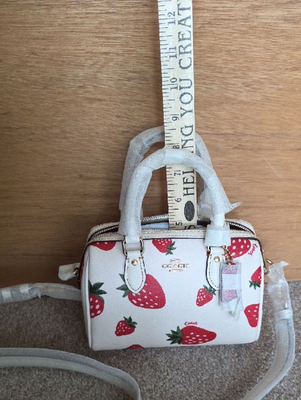 Coach Cream Mini Satchel with Red Strawberry Print - Picture 4 of 4